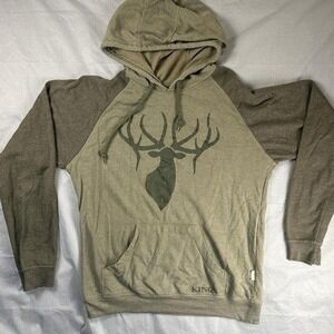 Kings Camo Hoodie Deer Antler Graphic Raglan Sleeve Pullover Men's Military M